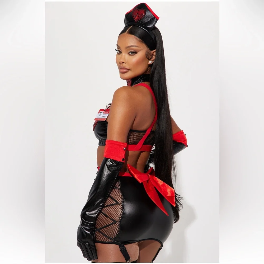Black and Red Women's Nurse Costume Set Halloween Dress Up Forplay 6 Piece